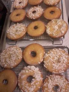 Glazed coconut-lime doughnuts